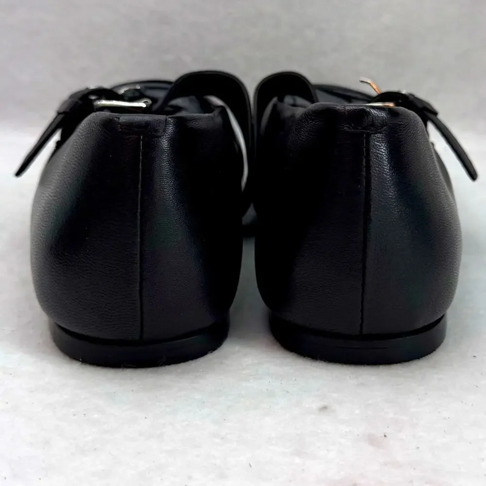 Topshop Cyndi Leather Square Toe Ballet Flats Shoes With Buckle Black size 7.5